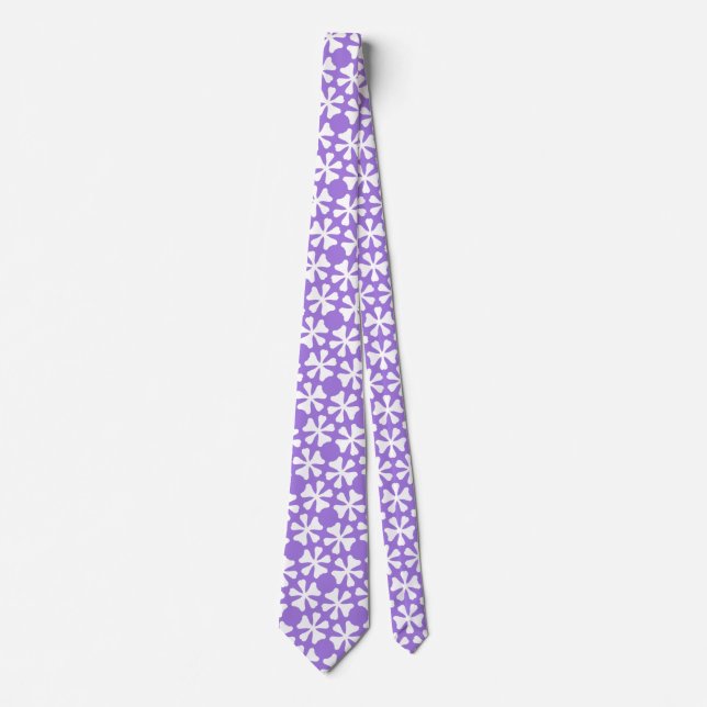 Lilac and White Modern Geometric Floral Pattern Tie (Front)