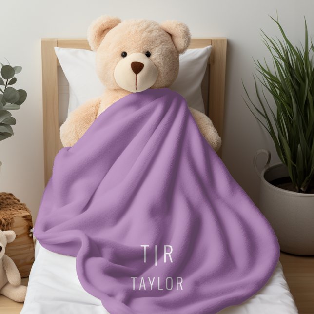 Lilac and white modern monogram elegant fleece blanket (Lilac and white modern monogram elegant fleece blanket from Ricaso. Personalize with own text)