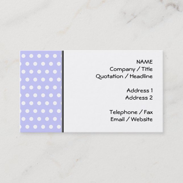 Lilac and White Polka Dot Pattern. Spotty. Business Card (Front)