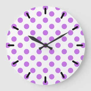 Lilac and white polka dots large clock