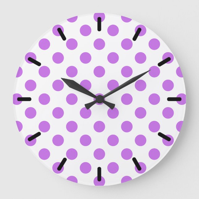 Lilac and white polka dots large clock (Front)