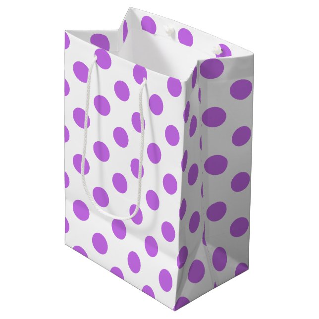 Lilac and white polka dots medium gift bag (Front Angled)