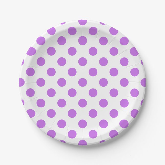 Lilac and white polka dots paper plate (Front)