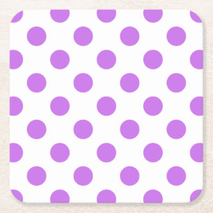 Lilac and white polka dots square paper coaster