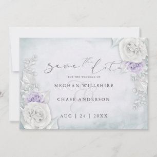 Lilac and White Shimmery Roses Save the Date