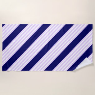 Lilac and white stripes pattern with navy blue beach towel