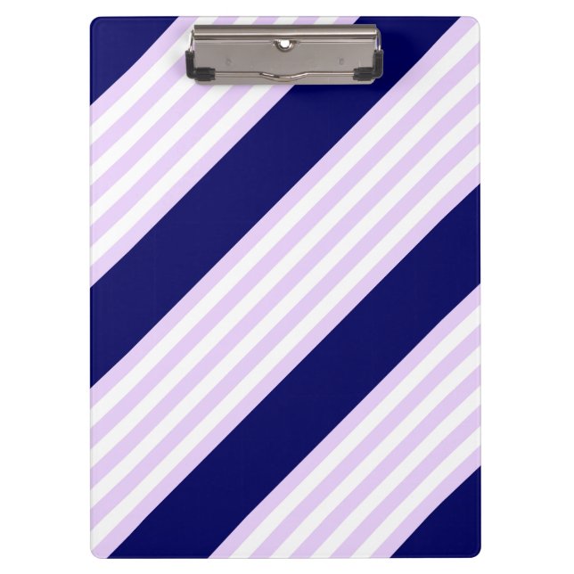 Lilac and white stripes pattern with navy blue clipboard (Front)