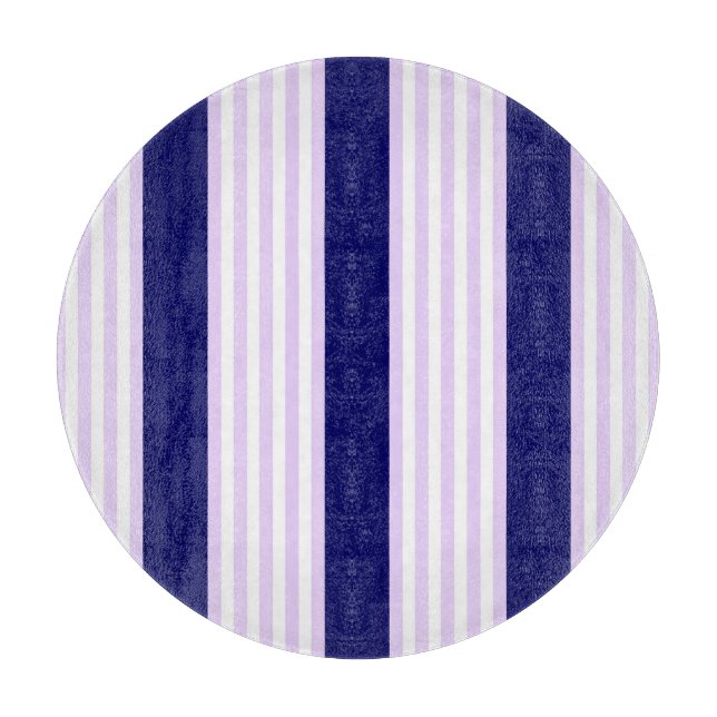 Lilac and white stripes pattern with navy blue cutting board (Front)