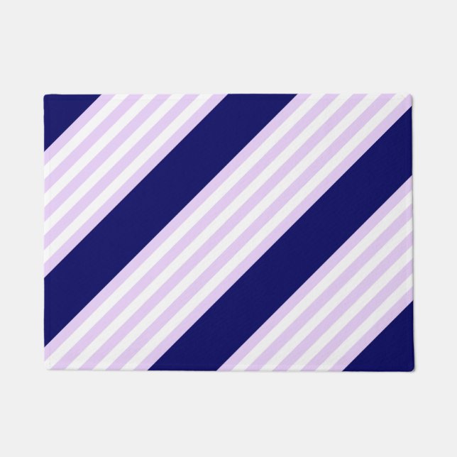 Lilac and white stripes pattern with navy blue doormat (Front)