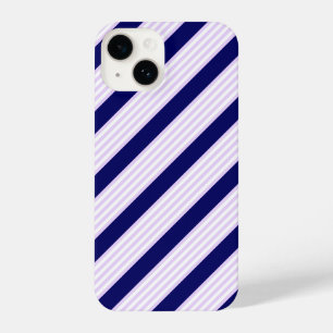 Lilac and white stripes pattern with navy blue iPhone 14 case