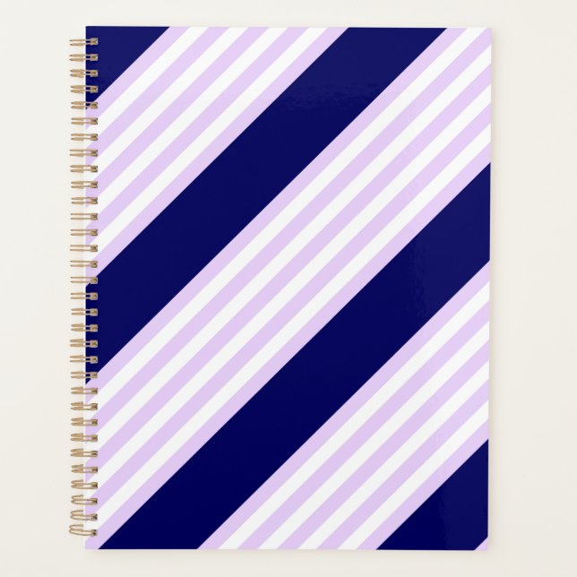 Lilac and white stripes pattern with navy blue planner (Front)
