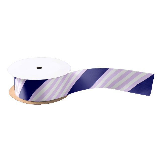 Lilac and white stripes pattern with navy blue satin ribbon (Spool)