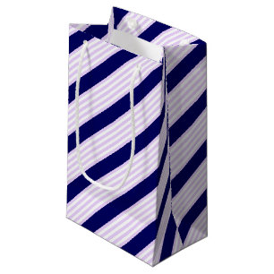Lilac and white stripes pattern with navy blue small gift bag