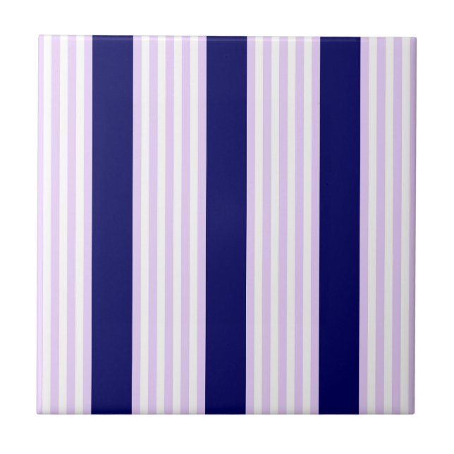 Lilac and white stripes pattern with navy blue tile (Front)