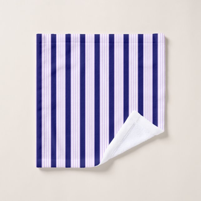 Lilac and white stripes pattern with navy blue wash cloth (Wash Cloth)