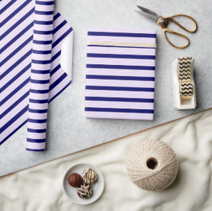 Lilac and white stripes pattern with navy blue wrapping paper