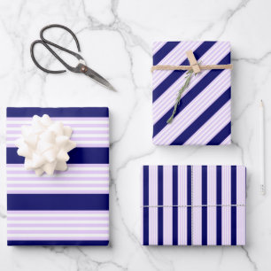 Lilac and white stripes pattern with navy blue wrapping paper sheet