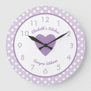Lilac and white with polka dots and a name large clock