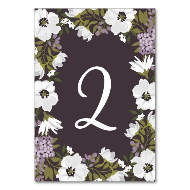 Lilac Anemone Blooms Table Numbers Flat Card (Back)