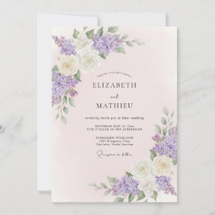 Lilac Antique Cream Peony Wedding Invitation