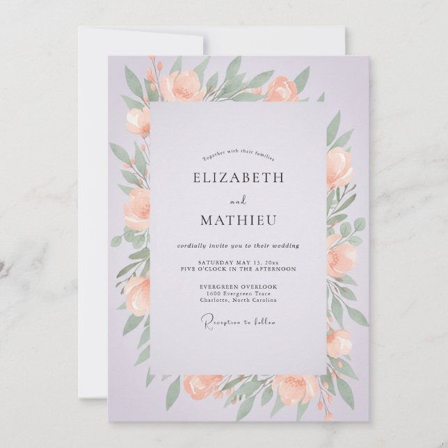 Lilac Apricot Peony Wedding Invitation (Front)