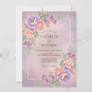 Lilac Apricot Ranunculus Grey Eucalyptus Wedding Invitation