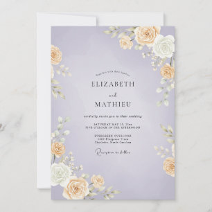 Lilac Apricot Rose Wedding Invitation