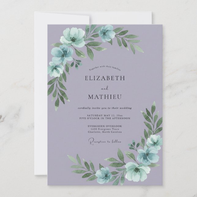 Lilac Aqua Anemone Wedding Invitation (Front)