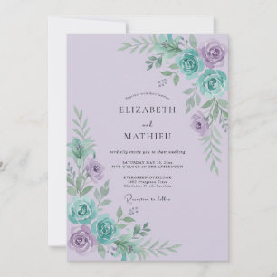 Lilac Aqua Ranunculus Sage Wedding Invitation