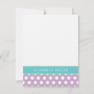 Lilac & Aqua Ribbon Polka Dots Monogram Note Card