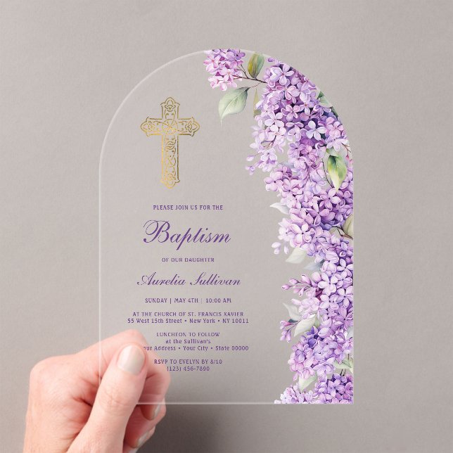 Lilac Arch Baptism Acrylic Invitations (Insitu (Handheld))