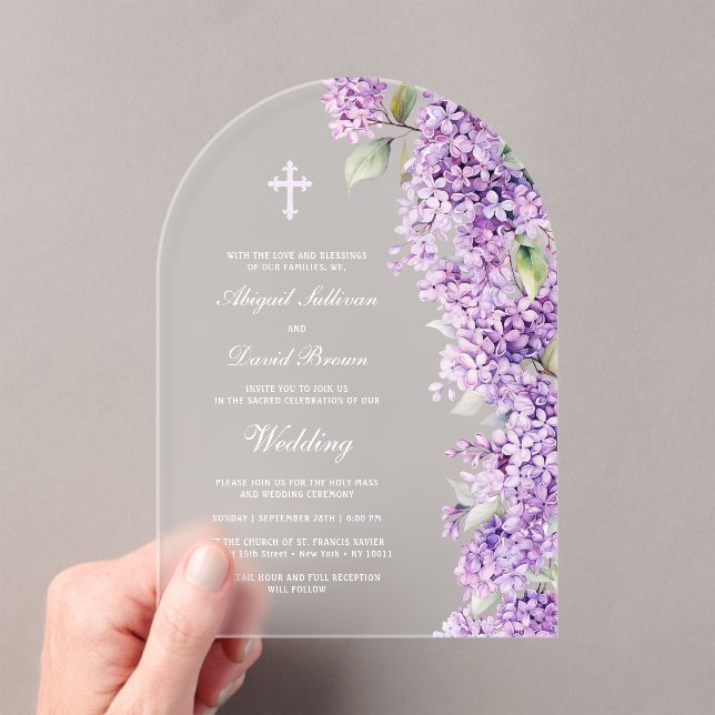 Lilac Arch Wedding Acrylic Invitations (Insitu (Handheld))