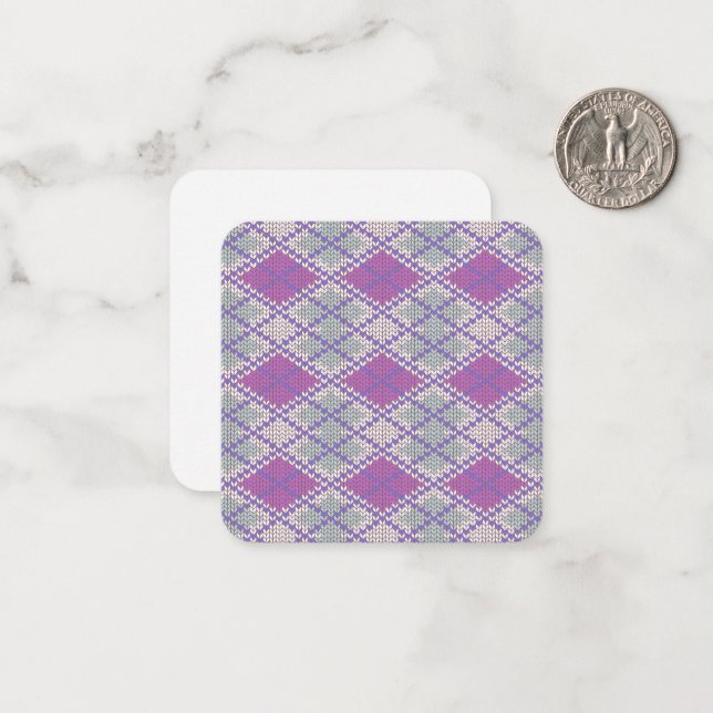 LILAC ARGYLE KNIT 2.5x2.5 Flat Note Card  (Front/Back In Situ)