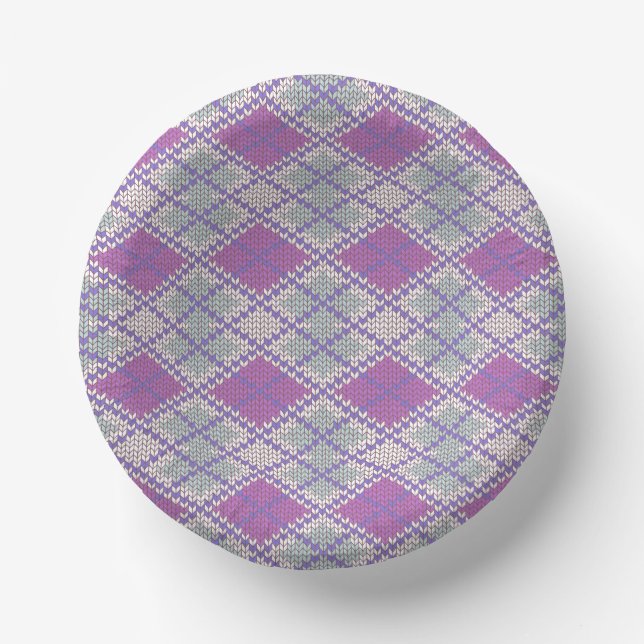 LILAC ARGYLE KNIT 7" Paper Bowls Plate (Front)