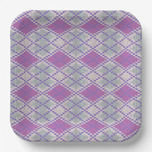 LILAC ARGYLE KNIT 9" Square Paper Plates