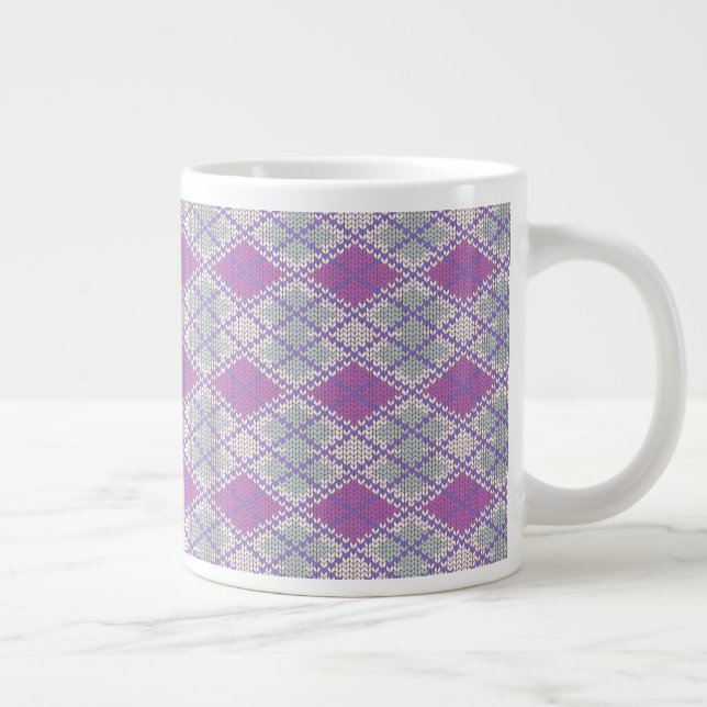 LILAC ARGYLE KNIT Big White Mug (Right)