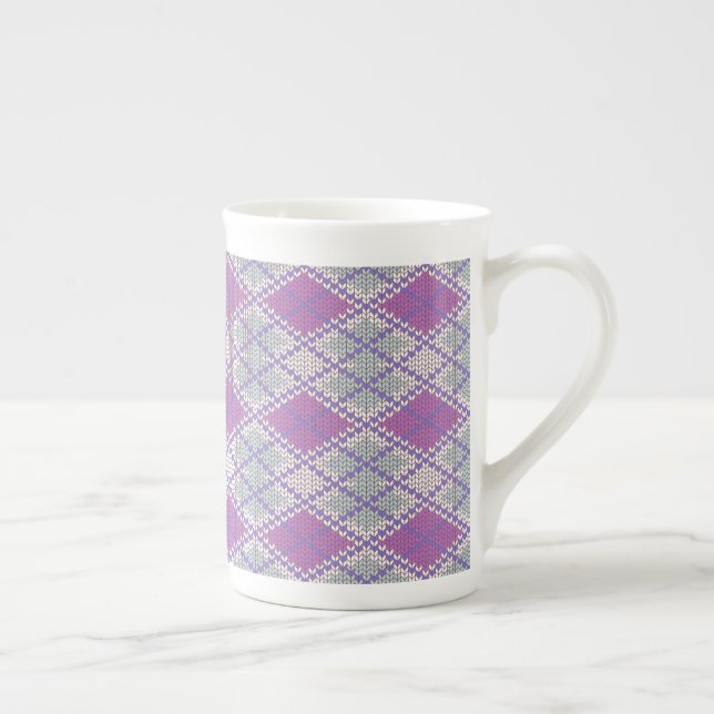 LILAC ARGYLE KNIT Bone China Mug (Right)