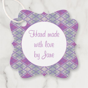 LILAC ARGYLE KNIT Fancy Square "Hand Made" Tags