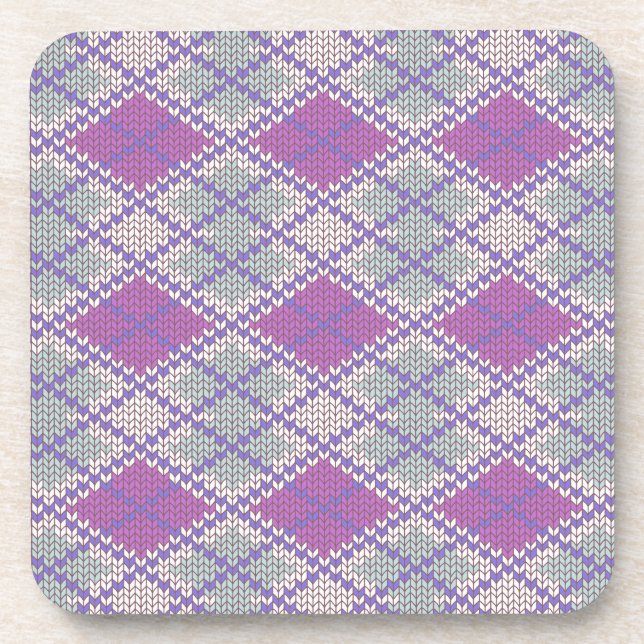 LILAC ARGYLE KNIT Hard Plastic Coasters (Front)
