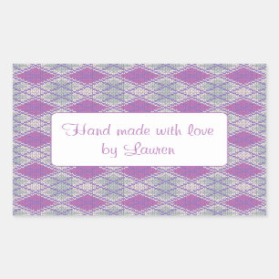 LILAC ARGYLE KNIT Rectangle "Hand Made" Stickers