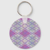 LILAC ARGYLE KNIT Round Aluminium Keychain