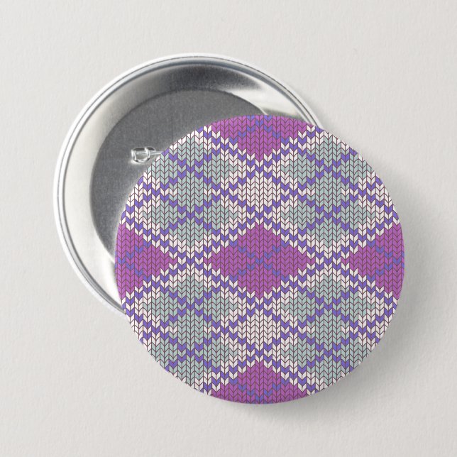 LILAC ARGYLE KNIT Round Pin Button (Front & Back)
