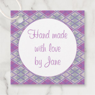 LILAC ARGYLE KNIT Square "Hand Made" Tags