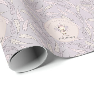 Lilac Baby Girl Turkey & Feathers Thanksgiving Wrapping Paper