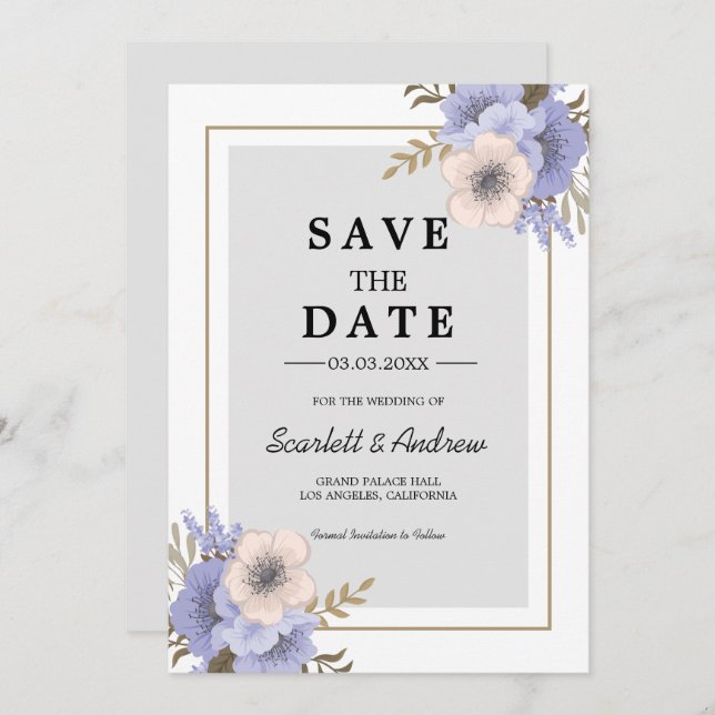 Lilac & Beige Flowers Save the Date Invitation (Front/Back)