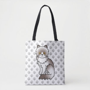 Lilac Bi-Colour Persian Cartoon Cat & Paws Tote Bag
