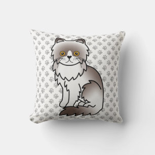 Lilac Bi-Colour Persian Cute Cartoon Cat & Paws Cushion