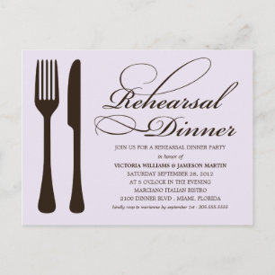 LILAC & BLACK FLATWARE REHEARSAL DINNER INVITATION POSTCARD