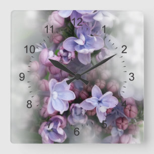 Lilac blooming square wall clock