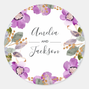 Lilac Blooms   Botanical Wedding Round Stickers